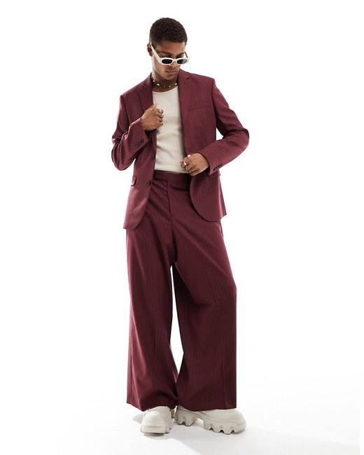 Asos Design extreme wide suit pants burgundy pinstripe-
