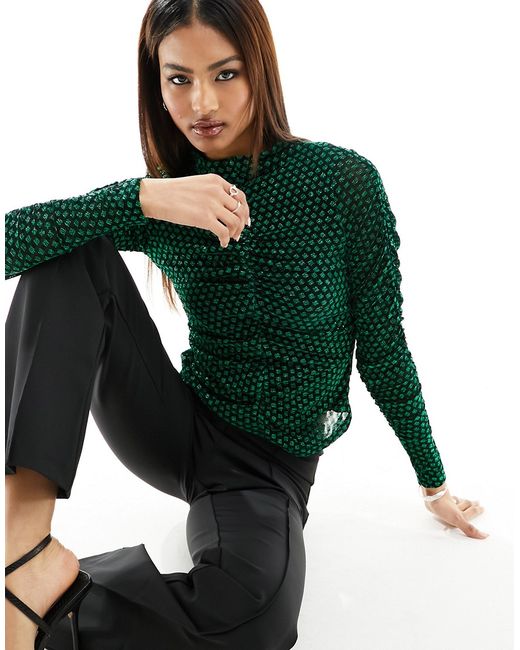 Y.A.S high neck glitter mesh top green-