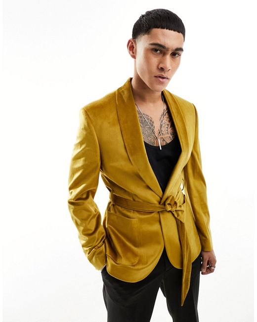 Asos Design super skinny smoking jacket mustard-