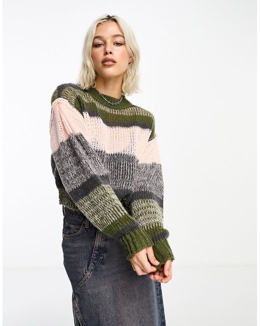 Collusion knitted crew neck sweater stripe