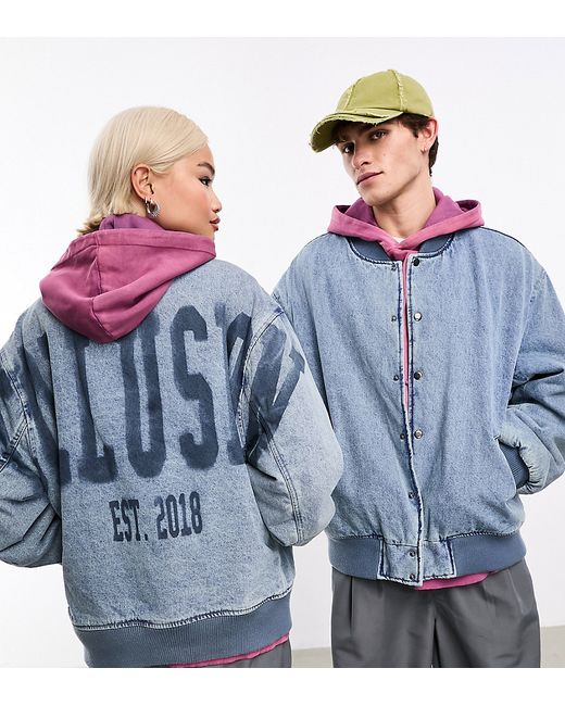 Collusion oversized denim bomber jacket with branding