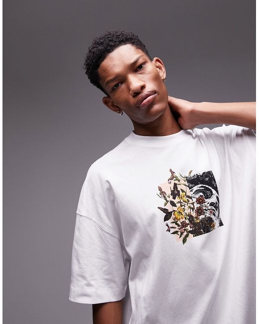 Topman premium extreme oversized fit t-shirt with split floral print