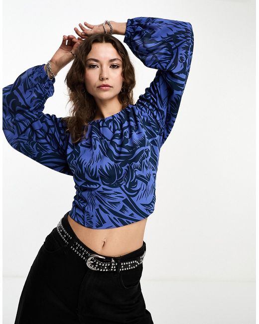 Only cropped tie back blouse abstract print