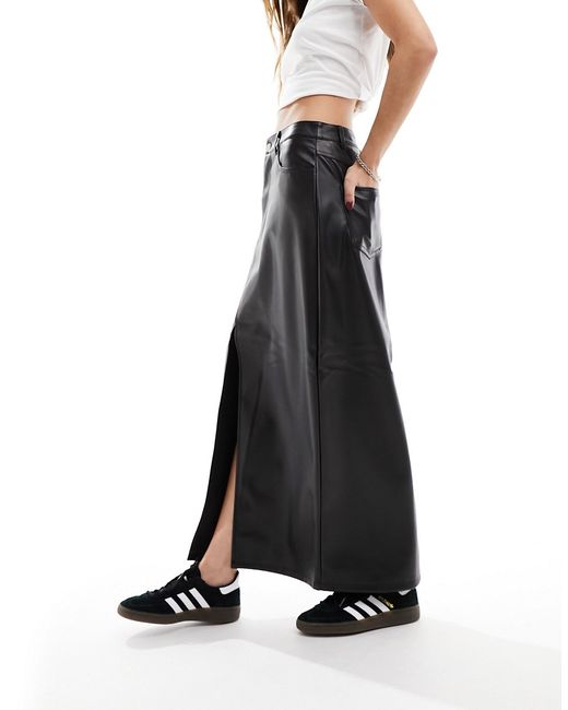 Vila leather look midi skirt