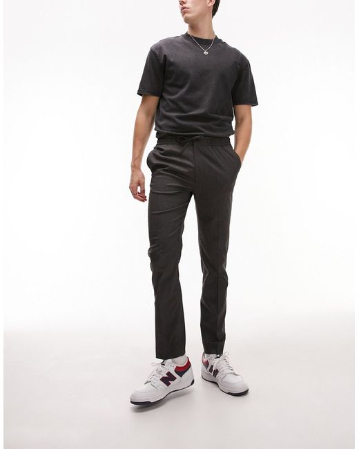 Topman skinny smart pants with elasticated waistband charcoal-