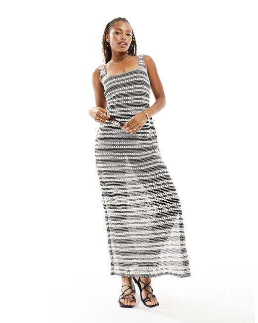 South Beach tie shoulder stripe knit dress black and white-