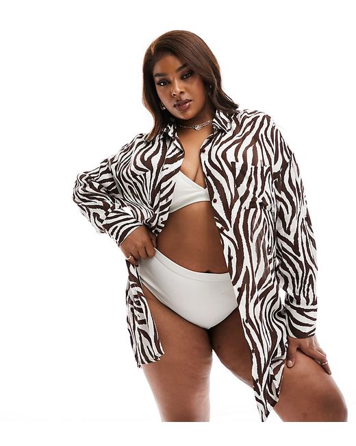 South Beach Curve zebra print oversized beach shirt