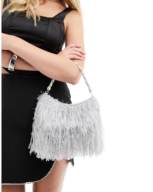 Asos Design diamante and pearl twist handle feather grab bag