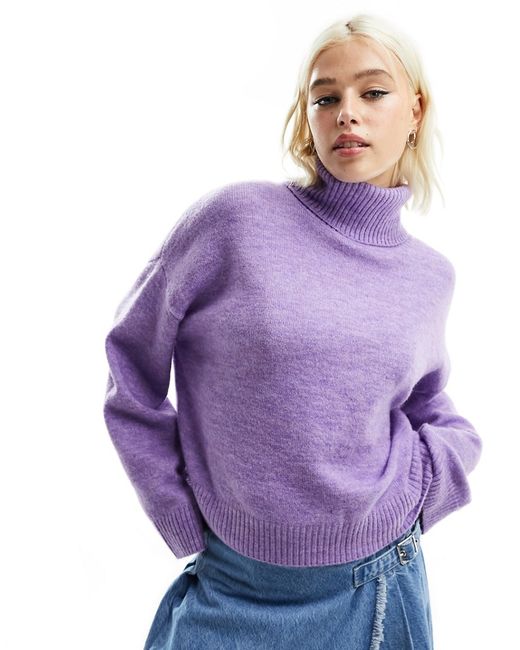 Monki roll neck knit sweater lilac melange-