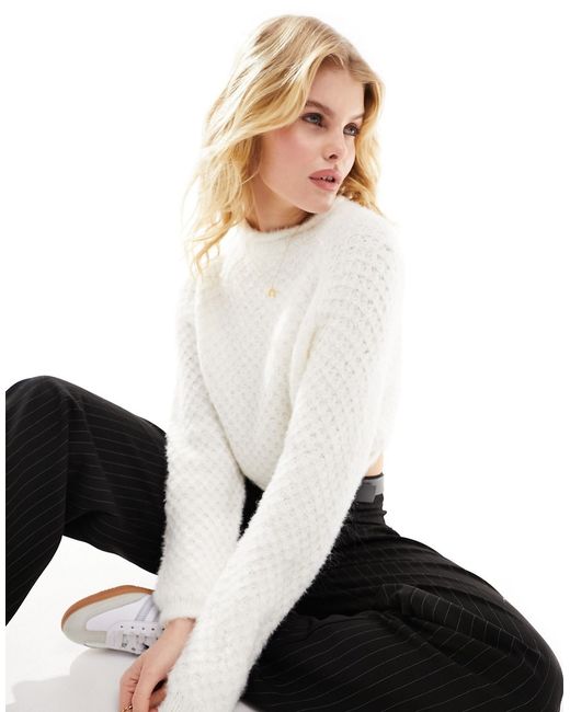 Bershka textured knit sweater ecru-