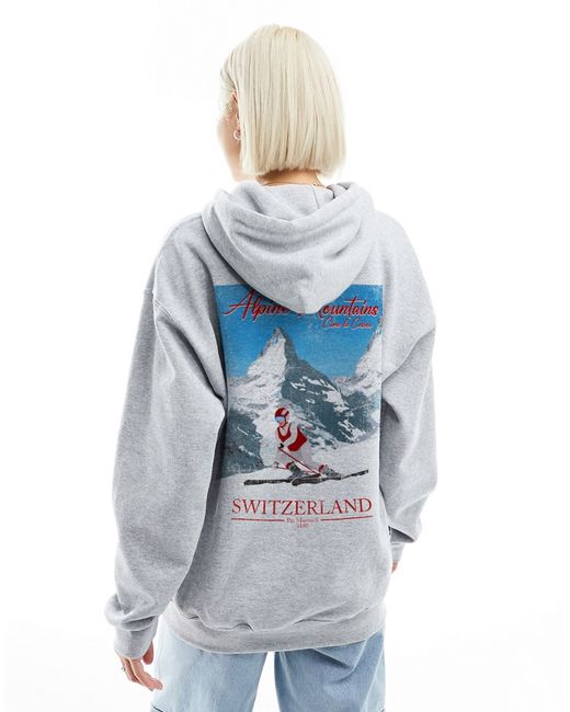Asos Design oversized hoodie with mountain ski graphic heather