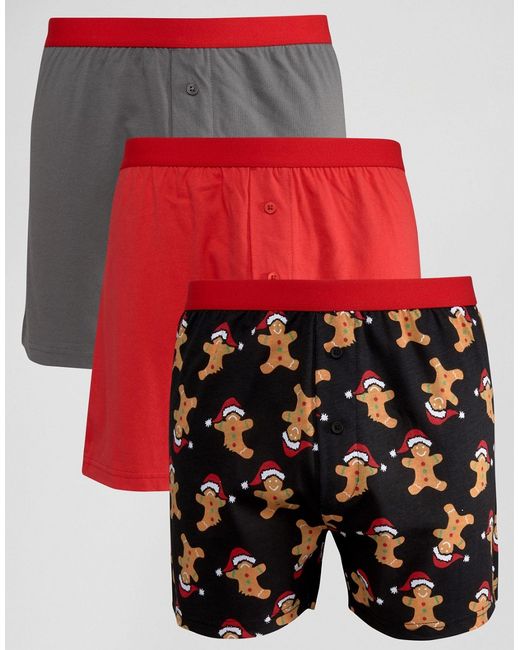 Asos Christmas Jersey Boxers With Santa Gingerbread Print 3 Pack