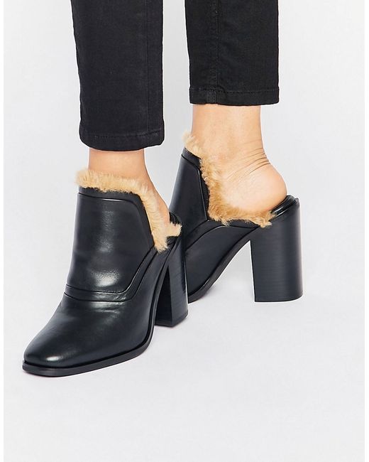 Sol Sana Fever Faux Fur Leather Heeled Mules leather
