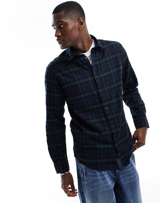 Selected Homme flannel plaid shirt navy and green-