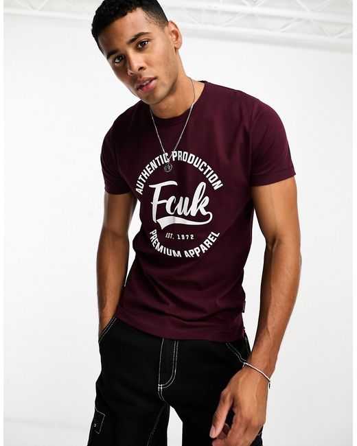 French Connection FCUK authentic print T-shirt burgundy-