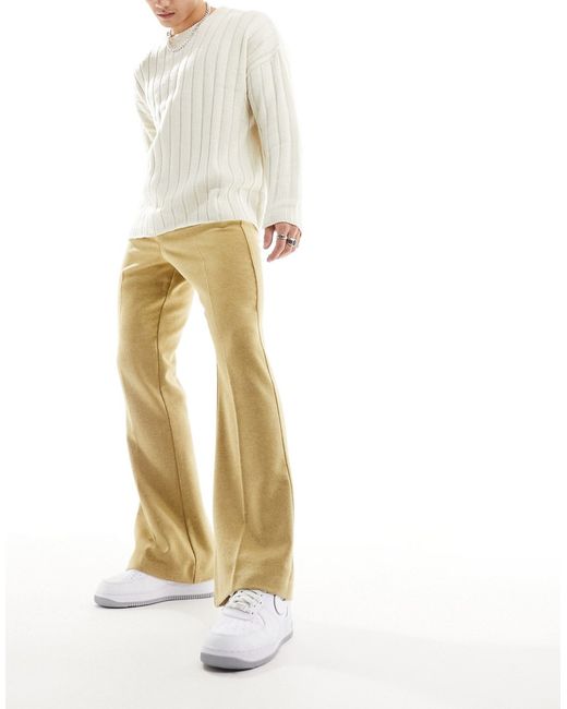 Asos Design smart high waist flared wool mix pants stone-