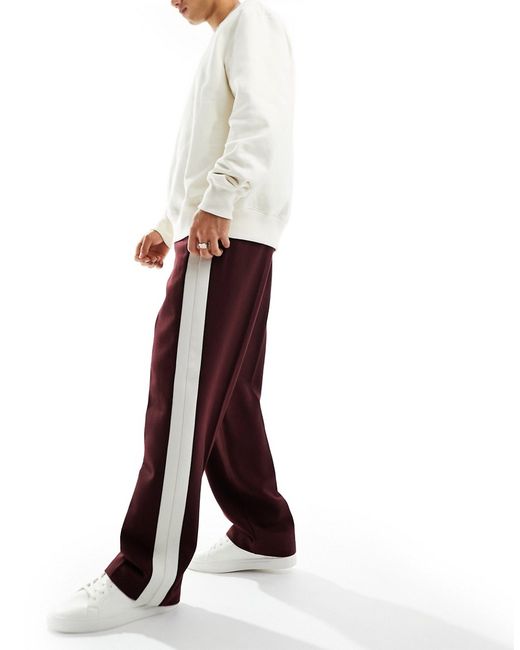 Asos Design smart wide leg wool mix pants with side stripe burgundy twill-