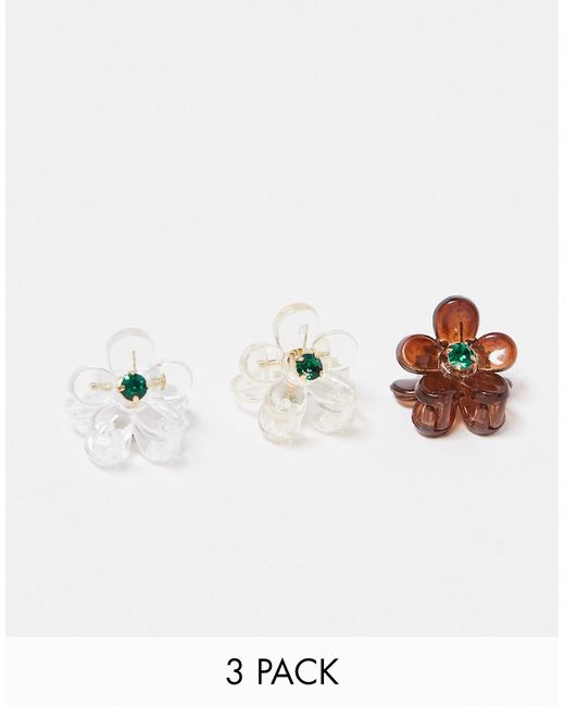 True Decadence pack of 3 flower hair clips neutral-