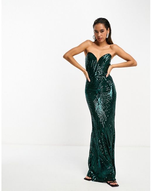 Tfnc sequin bandeau maxi dress emerald