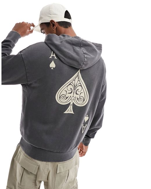 Adpt oversized hoodie with ace of spades back print washed