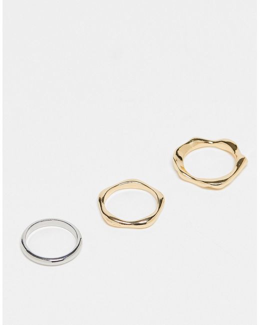 Asos Design pack of 3 rings with molten design mixed metal-