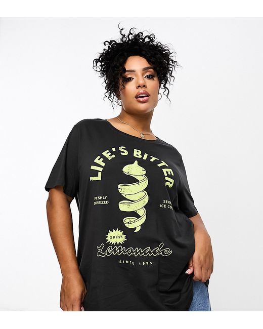 Only Curve lemonade graphic boxy T-shirt washed