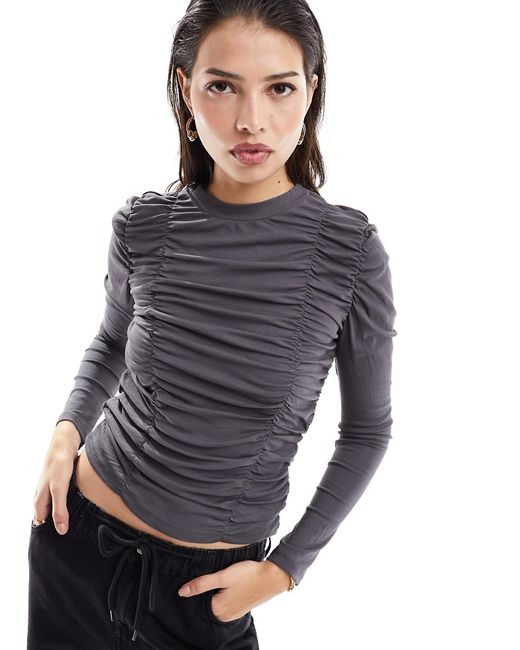 Object high neck ruched long sleeve jersey top