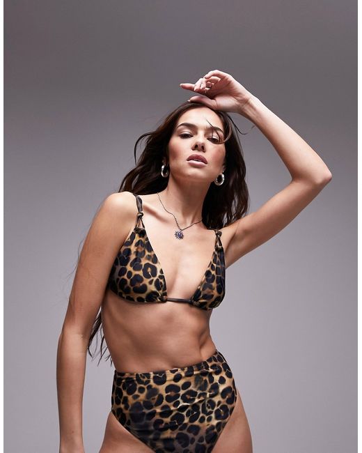 TopShop mix and match triangle bikini top with knot detail leopard print-