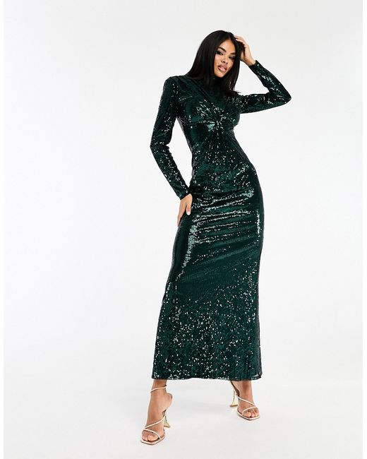 Jaded Rose twist front sequin maxi dress emerald-