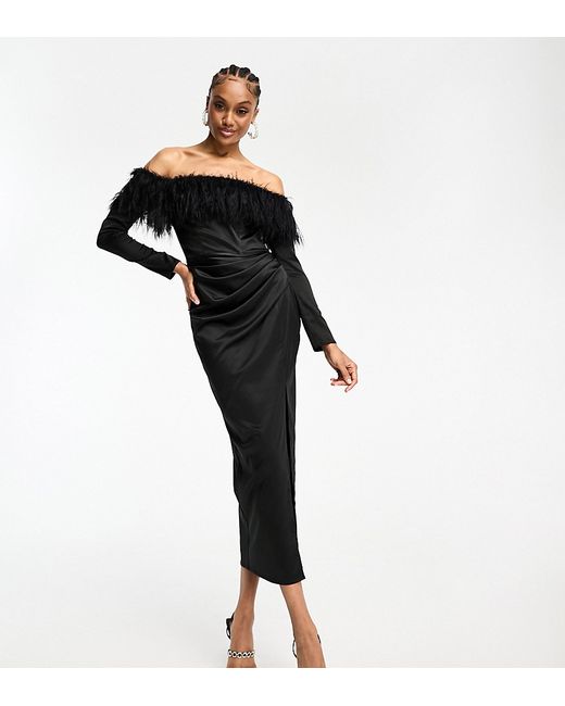 Jaded Rose Tall velvet faux feather midaxi dress