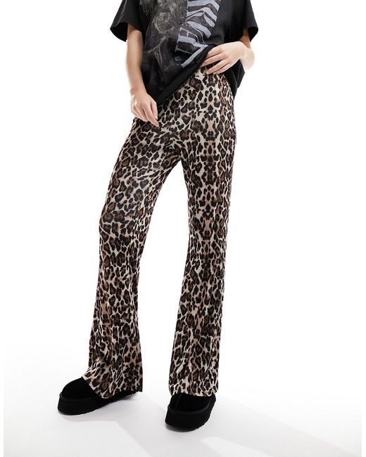 Only ribbed flared pants leopard print-