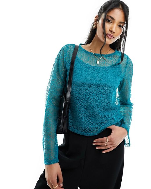 Vero Moda lace overlay long sleeved top with cami lining deep
