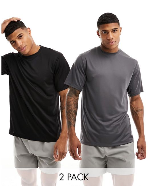 Asos 4505 Icon training t-shirt 2 pack with quick dry black and gray-