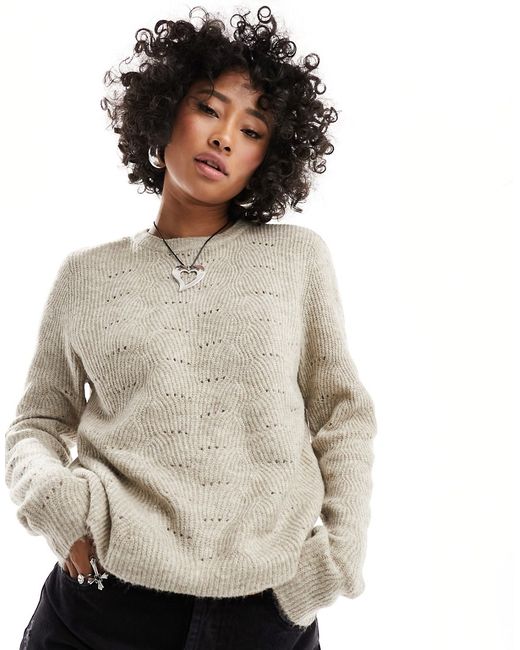 Only pointelle detail sweater taupe-