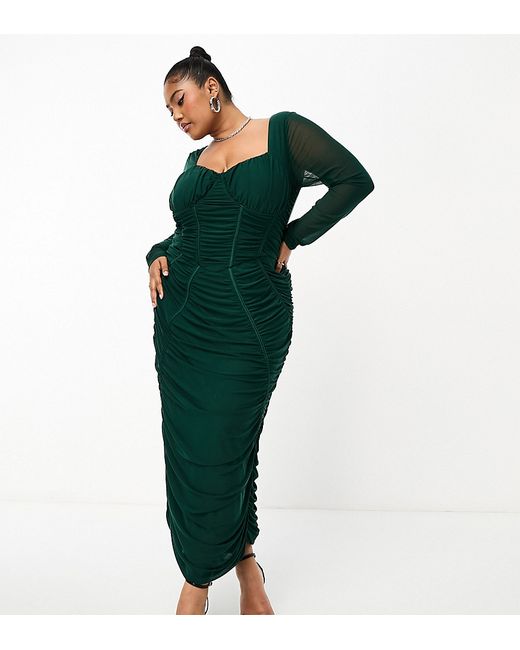 Jaded Rose Plus paneled corset ruched midaxi dress emerald-