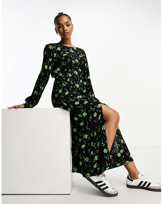 Jdy puff sleeve midi dress and green floral