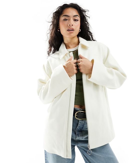 Asos Design quilt lined harrington jacket cream-