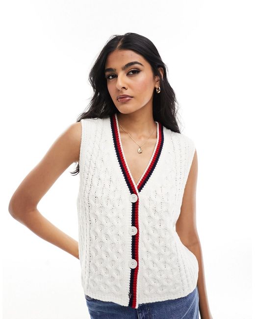 Asos Design cable vest with tipping detail cream-