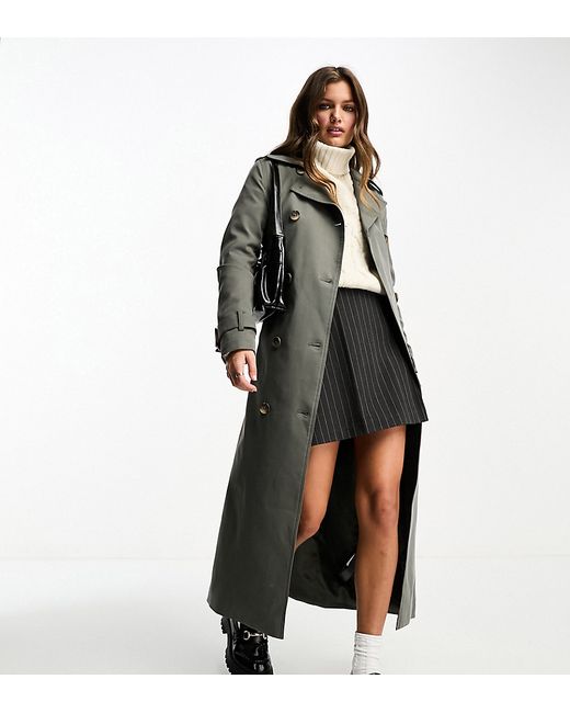 Ever New Petite belted maxi trench coat soft olive-