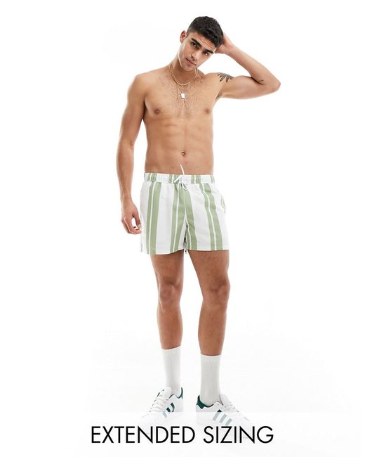 Asos Design striped swim shorts short length sage green-