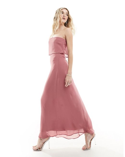 Vila Bridesmaid bandeau maxi dress with straps rose-