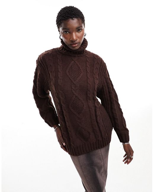 Monki heavy knitted roll neck sweater dark