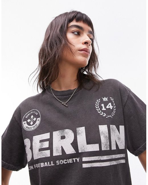 TopShop graphic sporty Berlin oversized tee charcoal-