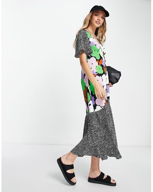 TopShop bold floral mix and match midi dress