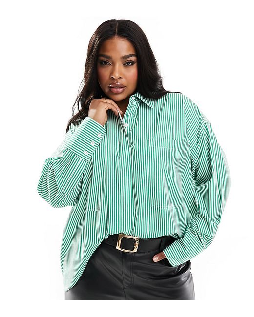 ASOS Edition Curve oversized cotton shirt green stripe-