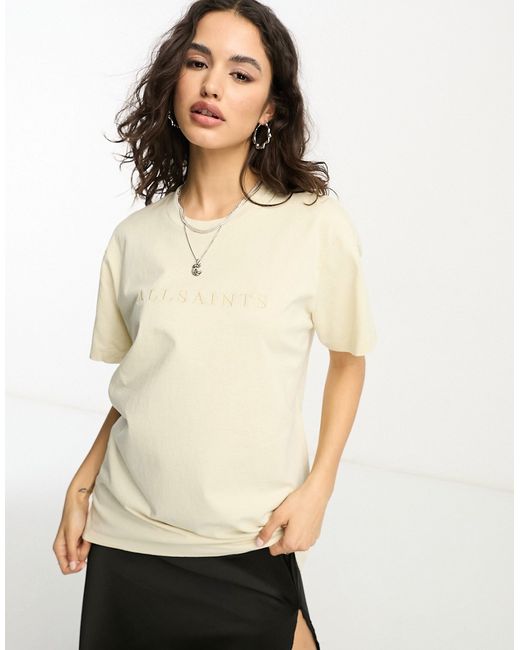 AllSaints Pippa boyfriend t-shirt with embroidered logo ecru-