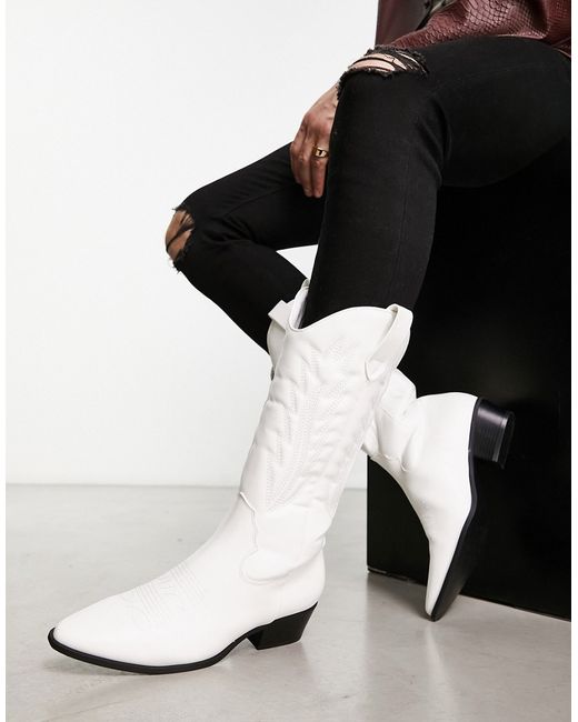 Asos Design Cuban cowboy boots faux leather with contrast sole-