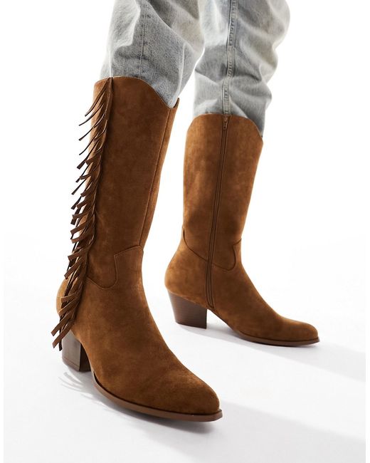 Asos Design western cowboy boot faux suede with tassel detail