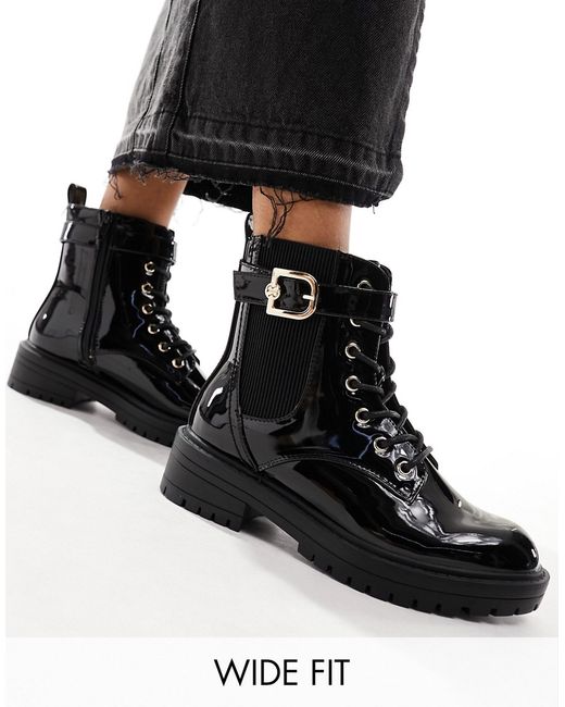 River Island wide fit lace up boot with gold buckle
