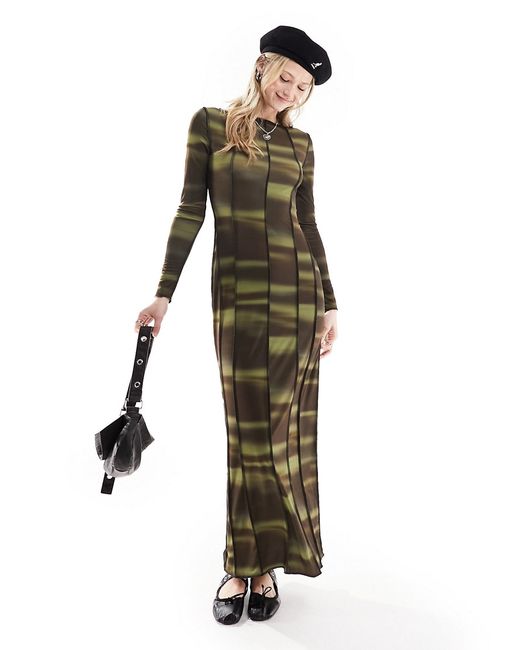 Collusion long sleeve exposed seam printed maxi dress